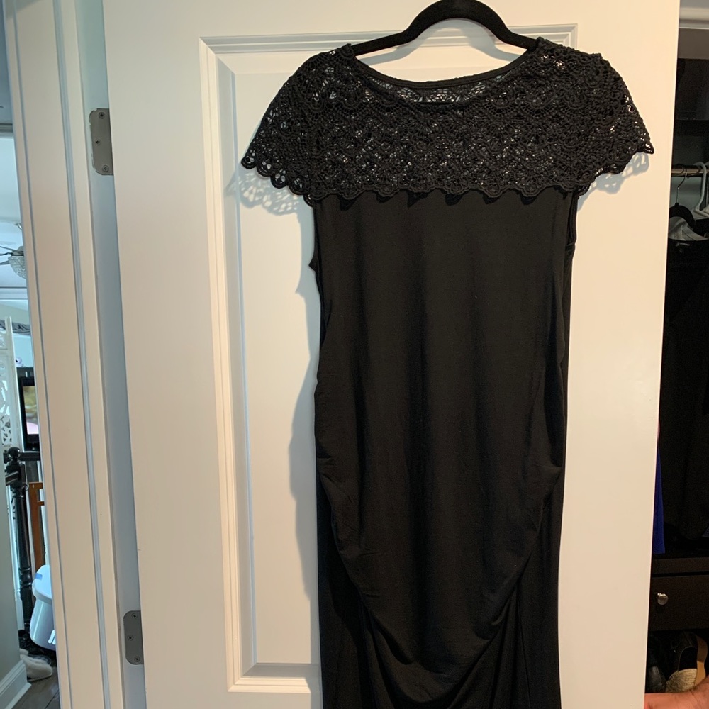 Mama Crewneck Crochet Lace Inset Ruched Dress